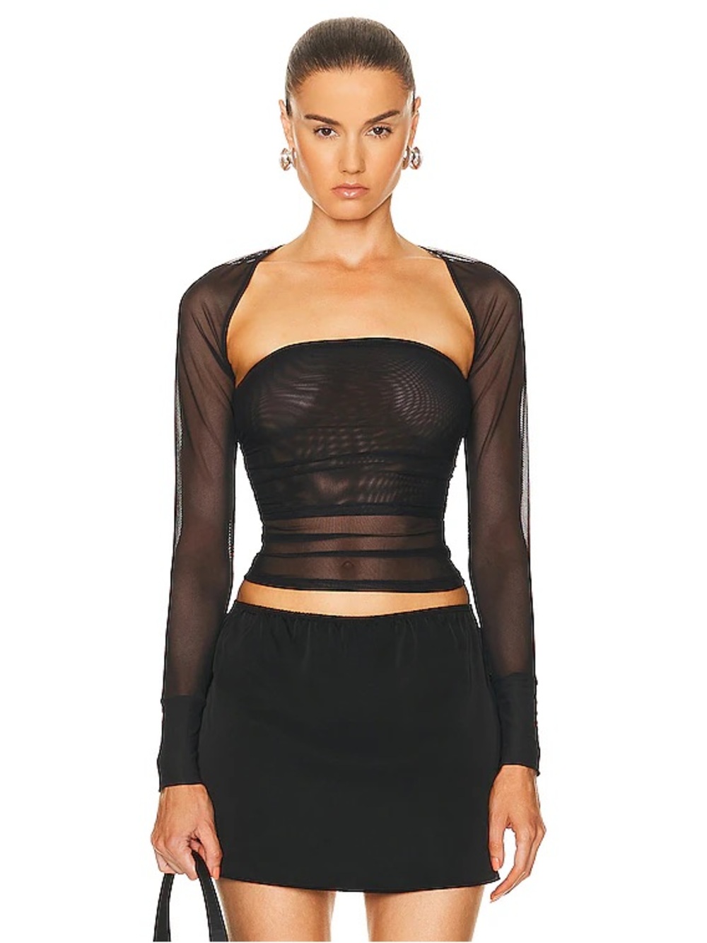 Miaou Black Sheer Mesh Layered Crop Top